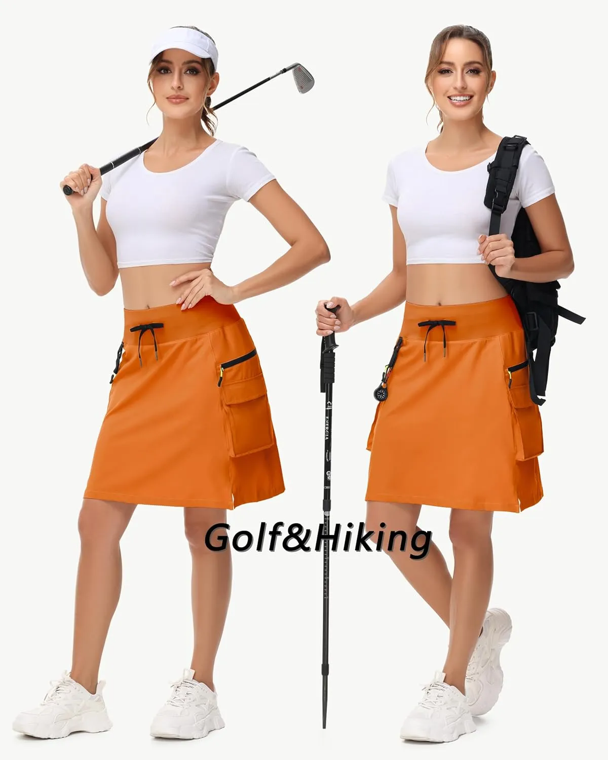 20" Women's Hiking Cargo Skorts Skirts with Zipper Pockets Knee Length Golf Tummy Control Quick Dry Long Skort