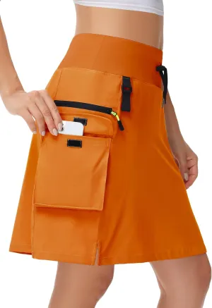 20" Women's Hiking Cargo Skorts Skirts with Zipper Pockets Knee Length Golf Tummy Control Quick Dry Long Skort