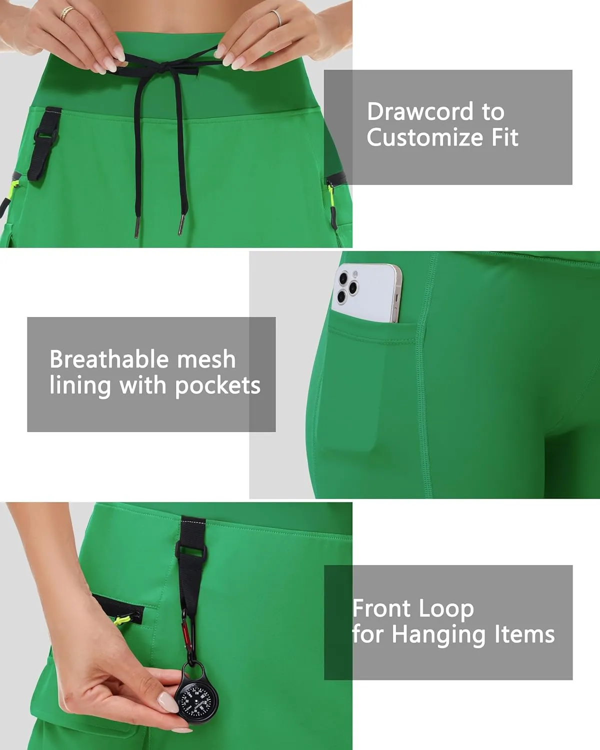 20" Women's Hiking Cargo Skorts Skirts with Zipper Pockets Knee Length Golf Tummy Control Quick Dry Long Skort