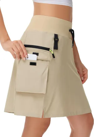 20" Women's Hiking Cargo Skorts Skirts with Zipper Pockets Knee Length Golf Tummy Control Quick Dry Long Skort