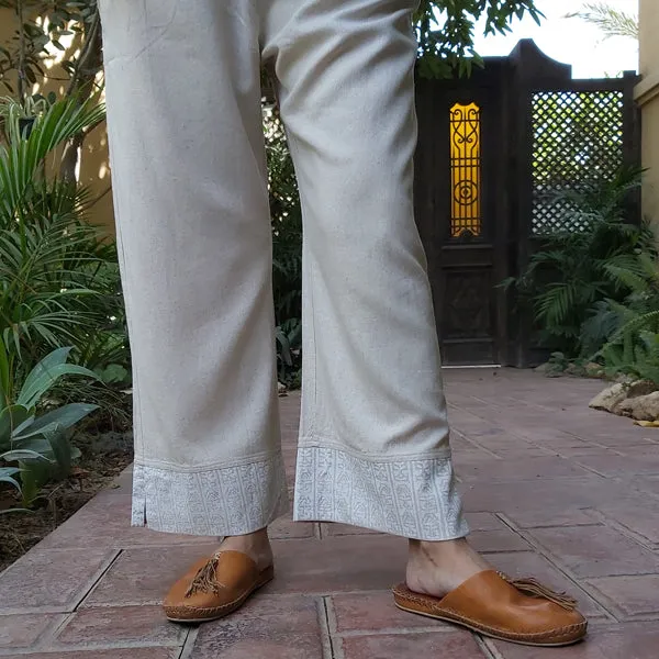 23K4 Linen Pants with Block-Printed Hem