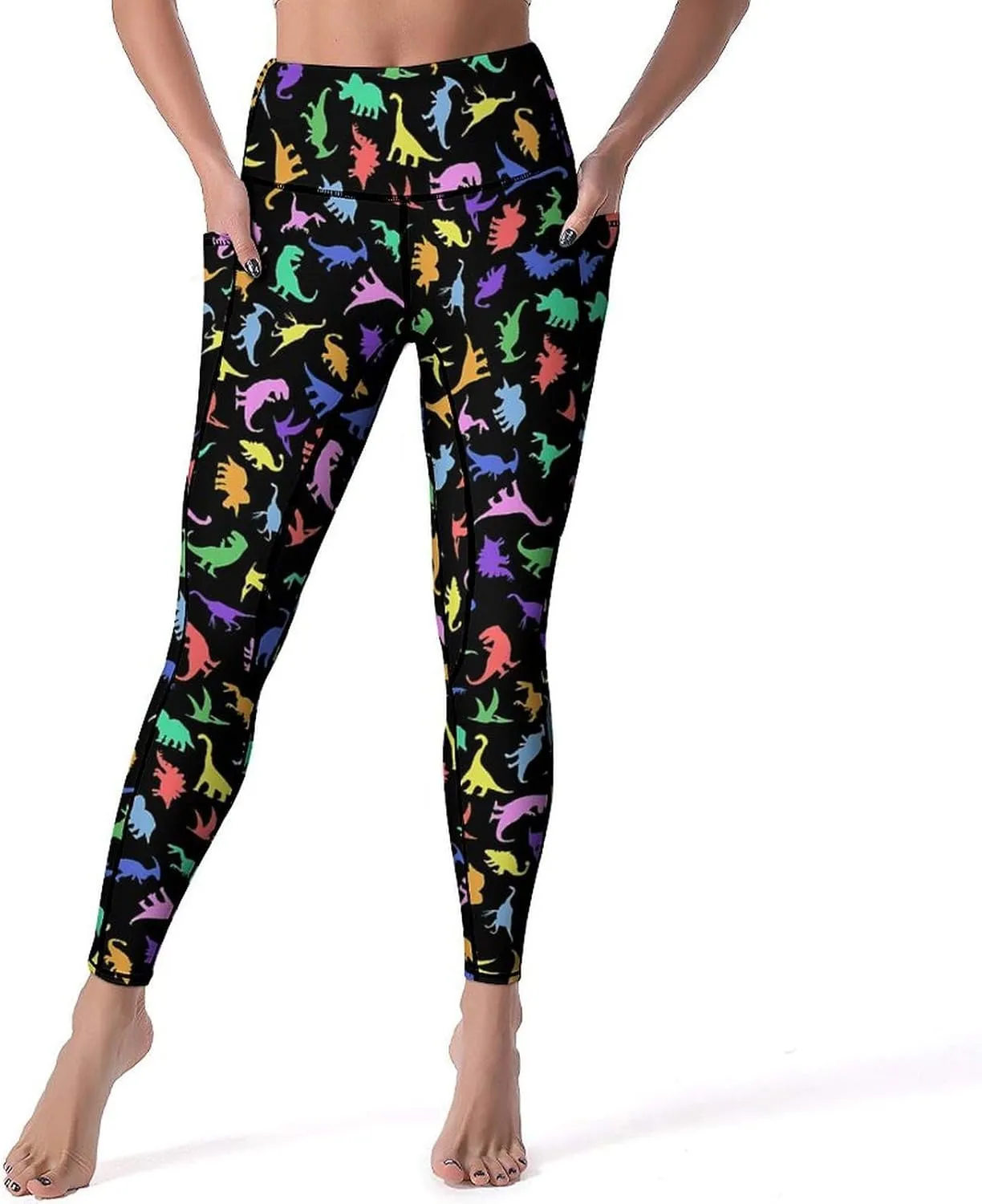 80s 90s Retro Yoga Pants for Women Tummy Control Workout Leggings with Pockets Stretchy High Waist Work Casual Pants
