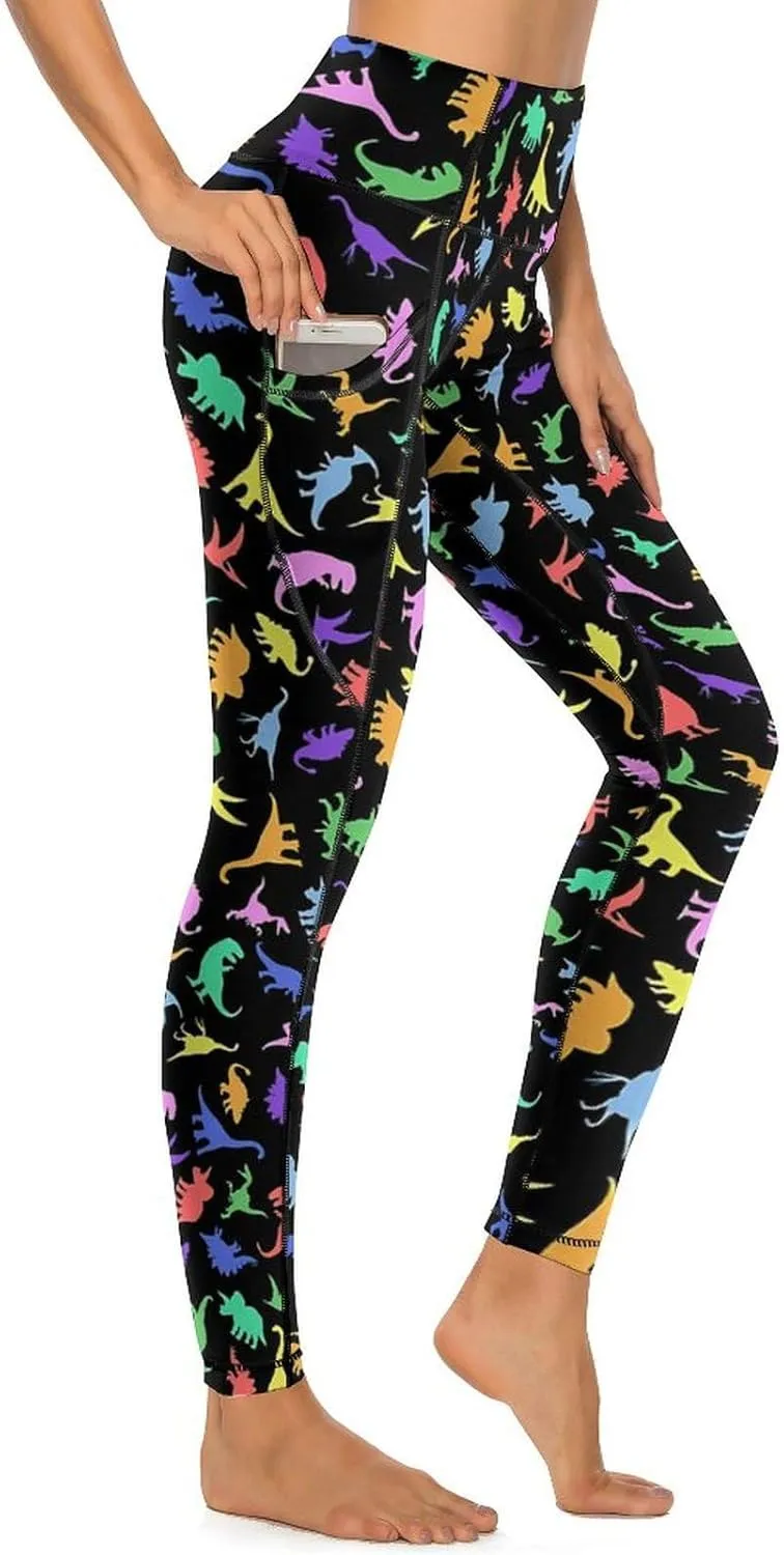 80s 90s Retro Yoga Pants for Women Tummy Control Workout Leggings with Pockets Stretchy High Waist Work Casual Pants