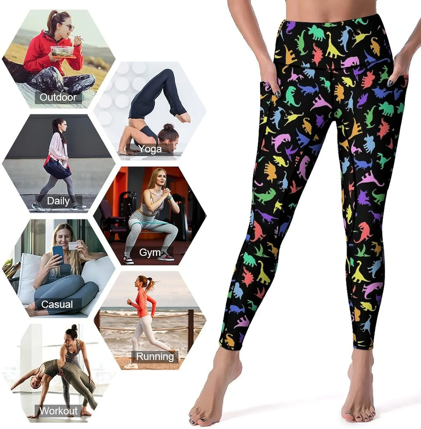 80s 90s Retro Yoga Pants for Women Tummy Control Workout Leggings with Pockets Stretchy High Waist Work Casual Pants