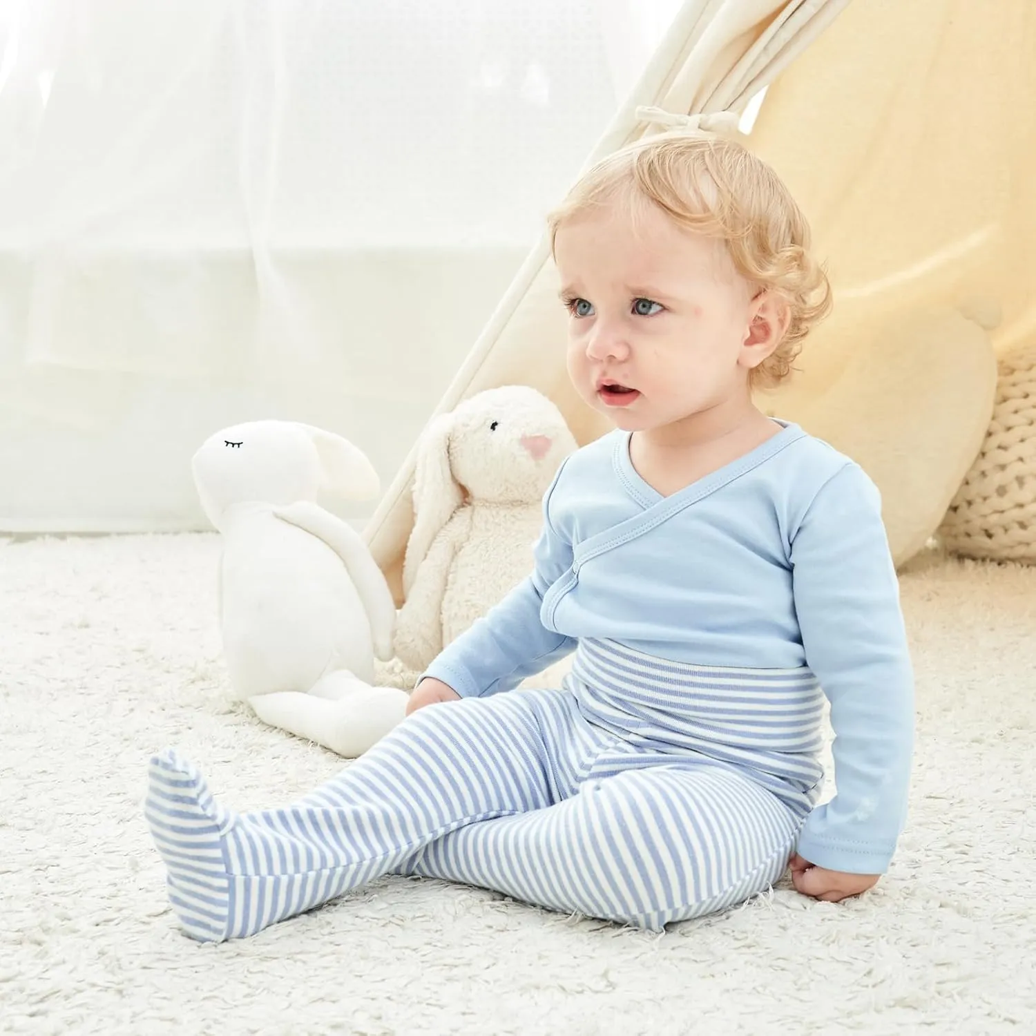 ACESTAR Newborn Infant Baby Boys Girls Cotton High Waist Footed Pants Casual Leggings with Feet 0-12 Months 3-PACK/1-PACK