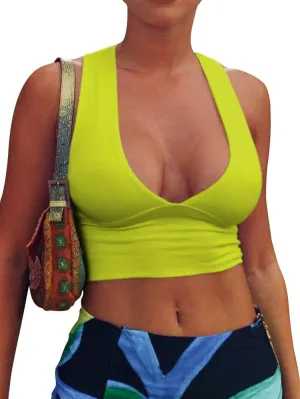 AEPEBO Sexy Crop Tops for Women Deep V Neck Back Cutout Sleeveless Plunge Racerback Tank Cropped Top