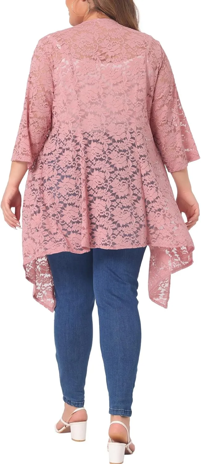 Agnes Orinda Plus Size Cardigans for Women Open Front 3/4 Sleeves Crochet Cover Ups Jackets 2024