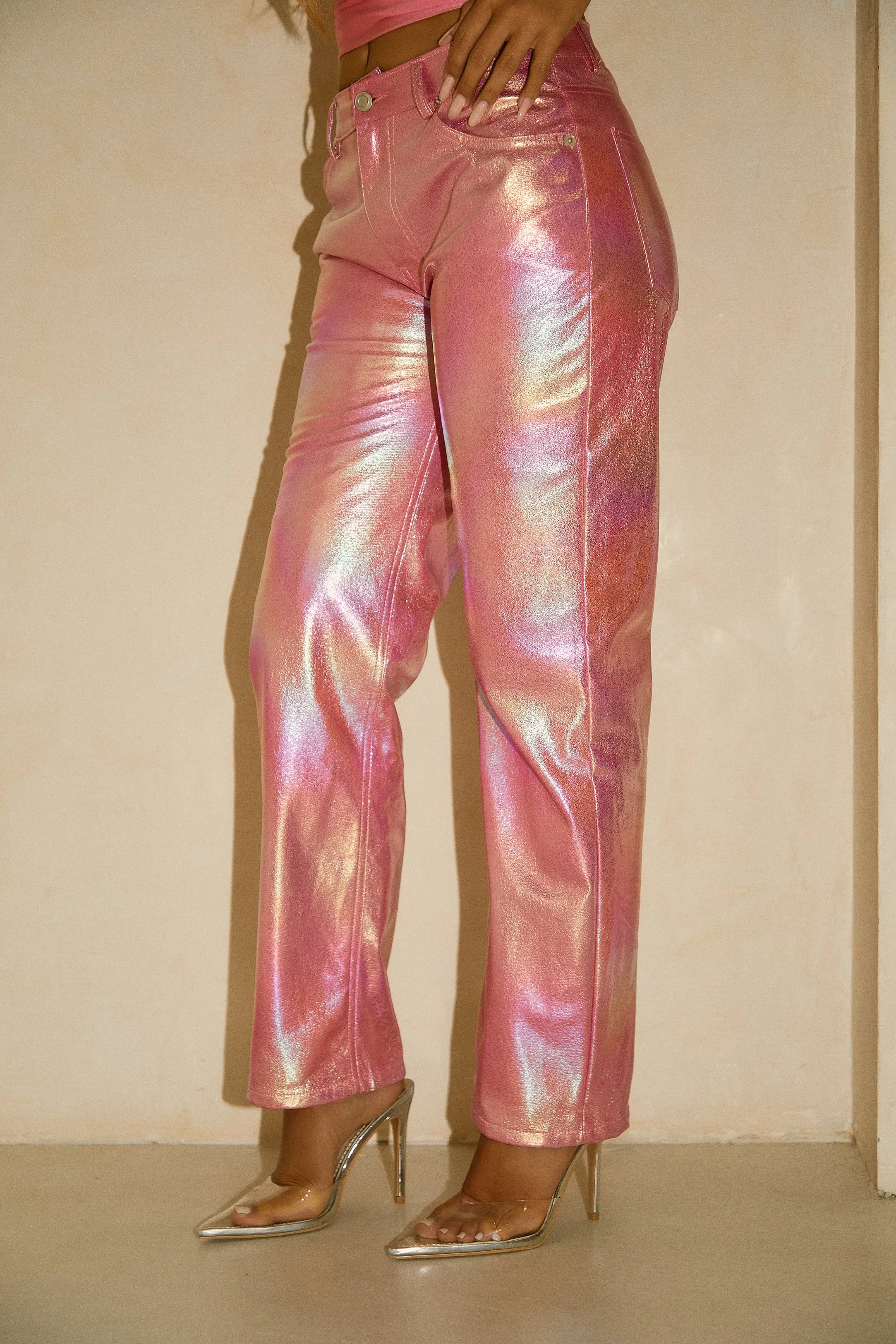 Alexia Straight Leg Metallic Pant - Pink