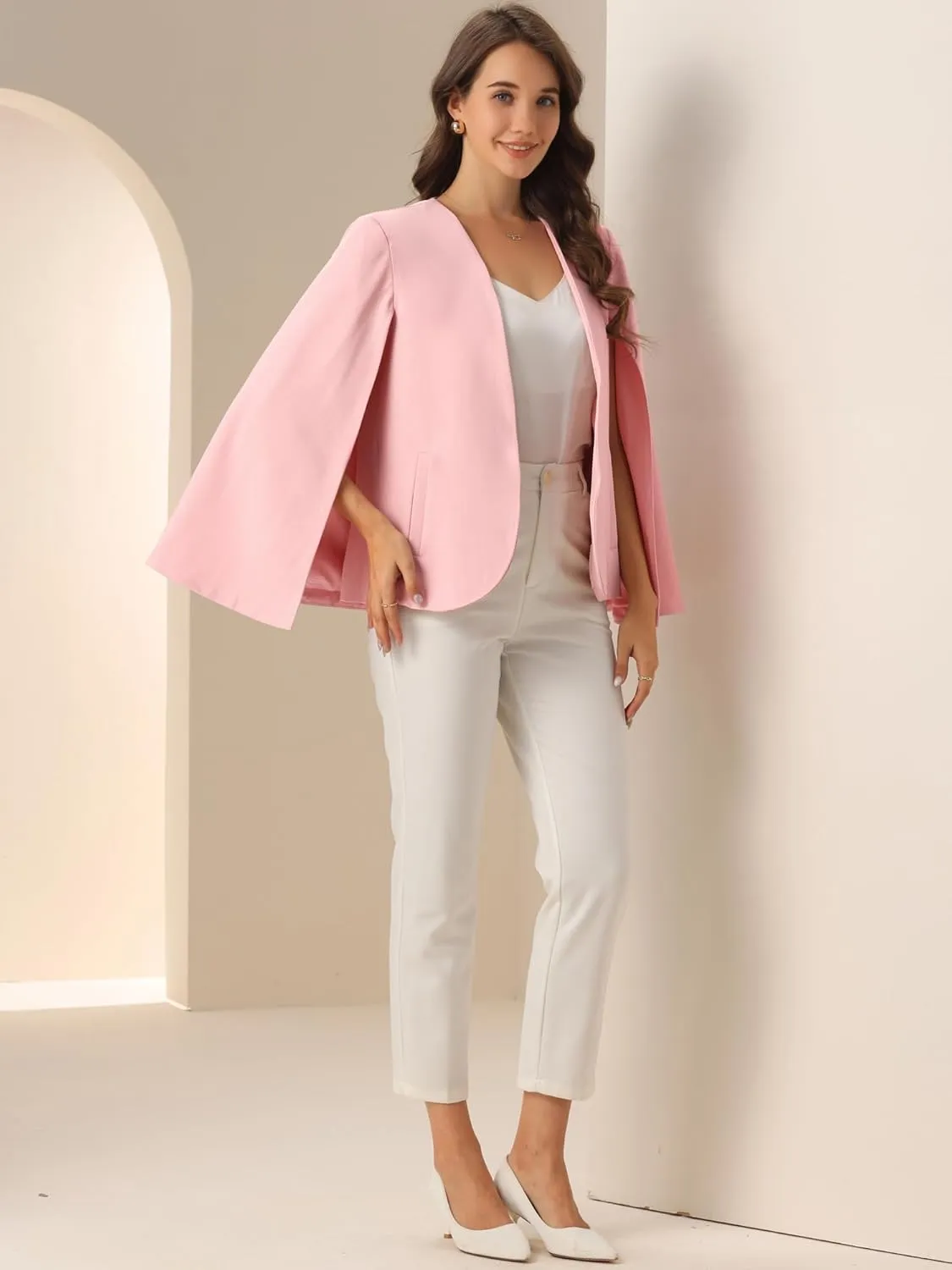 Allegra K Cape Sleeve Blazer for Women's Business Work Open Front Casual Jacket Coat