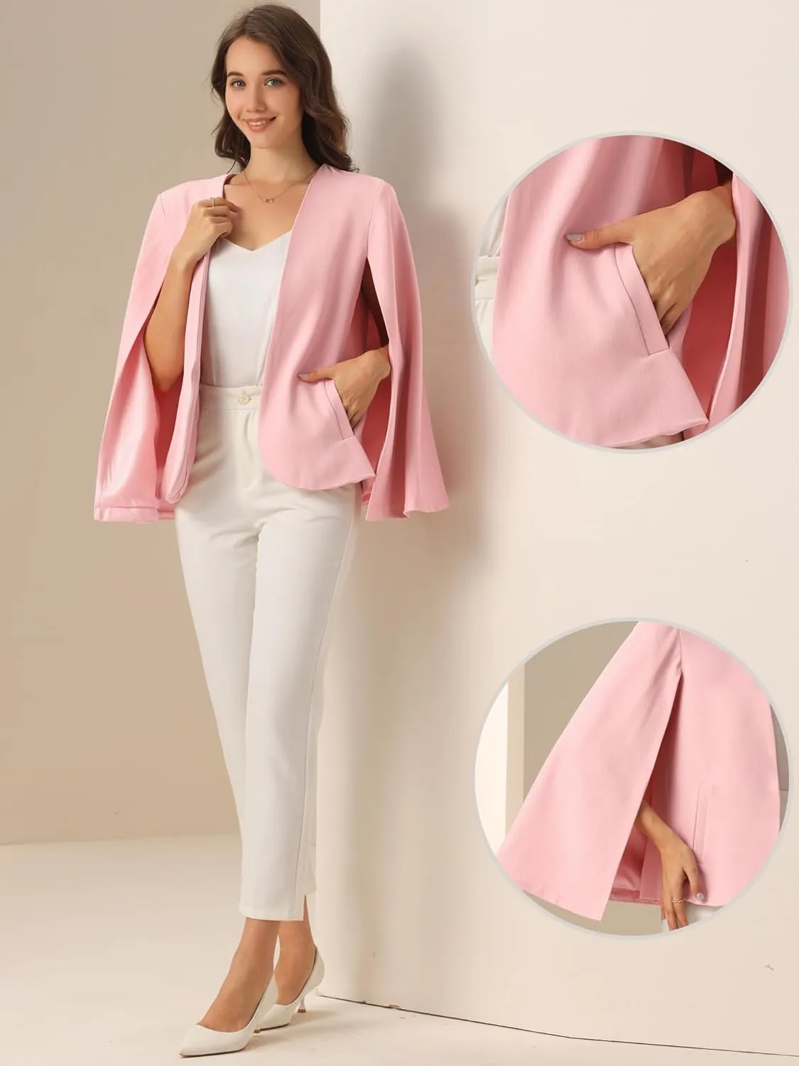 Allegra K Cape Sleeve Blazer for Women's Business Work Open Front Casual Jacket Coat