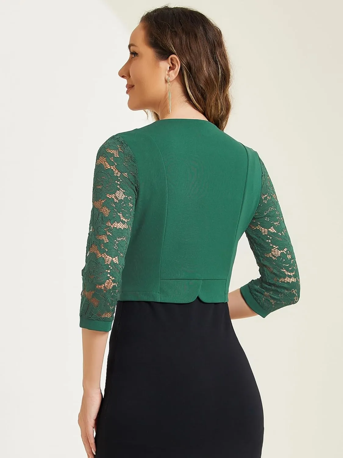 Allegra K Lace Shrug Tops for Women's 3/4 Sleeve Open Front Work Office Cropped Sheer Cardigan Formal Bolero