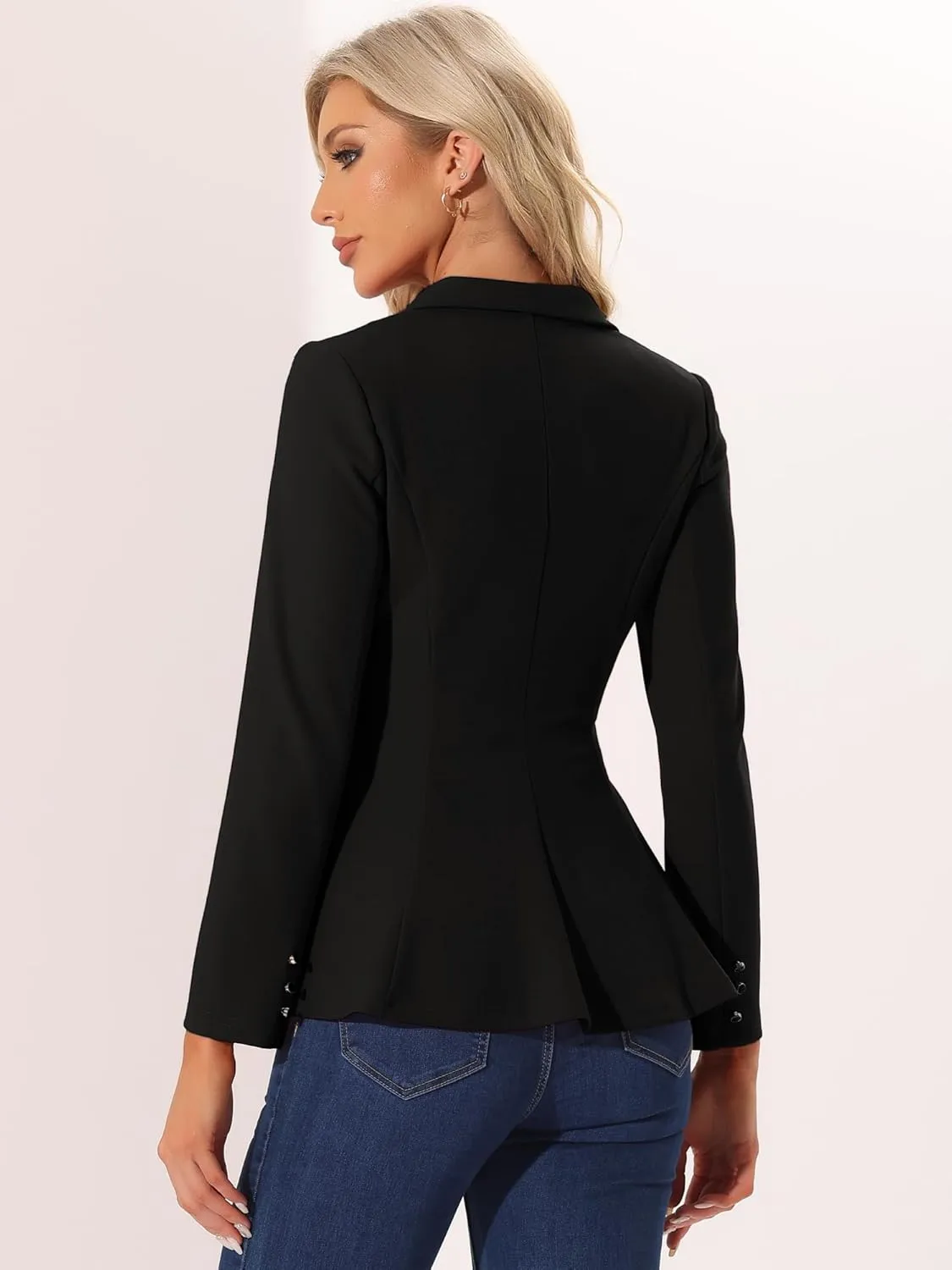 Allegra K Peplum Blazer for Women's Dressy Single Button Business Casual Work Blazer
