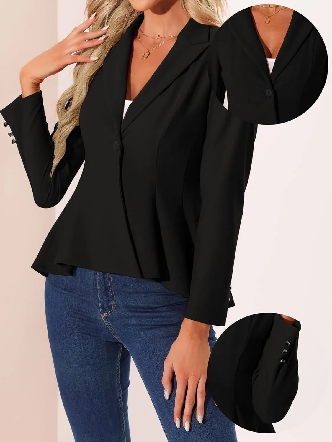 Allegra K Peplum Blazer for Women's Dressy Single Button Business Casual Work Blazer