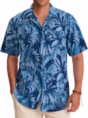 ALLOVIN Men’s Linen & Tencel Lyocell Hawaiian Shirt – Loose Fit Floral Button Down for Beach, Holiday & Summer Casual