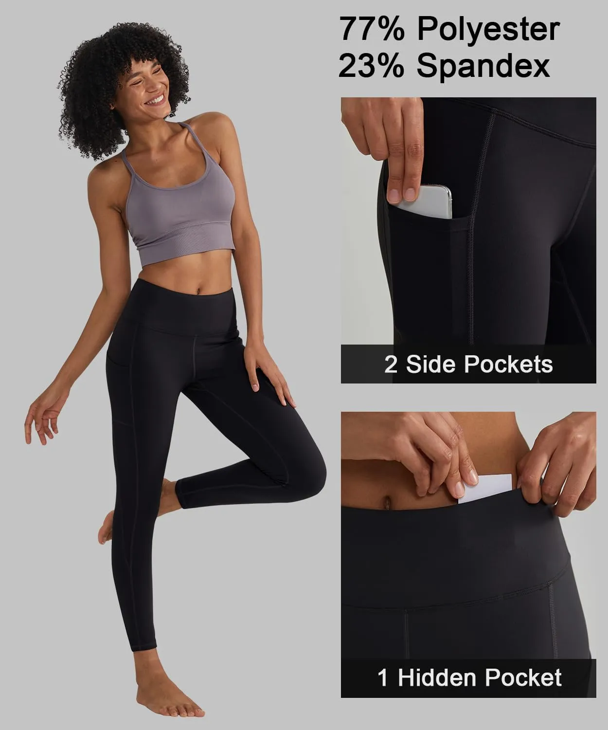 ALONG FIT Anti-Nail Leggings for Women, Non-See-Through Yoga Pants with Phone Pockets, Tummy Control Full-Length/Capri Tights