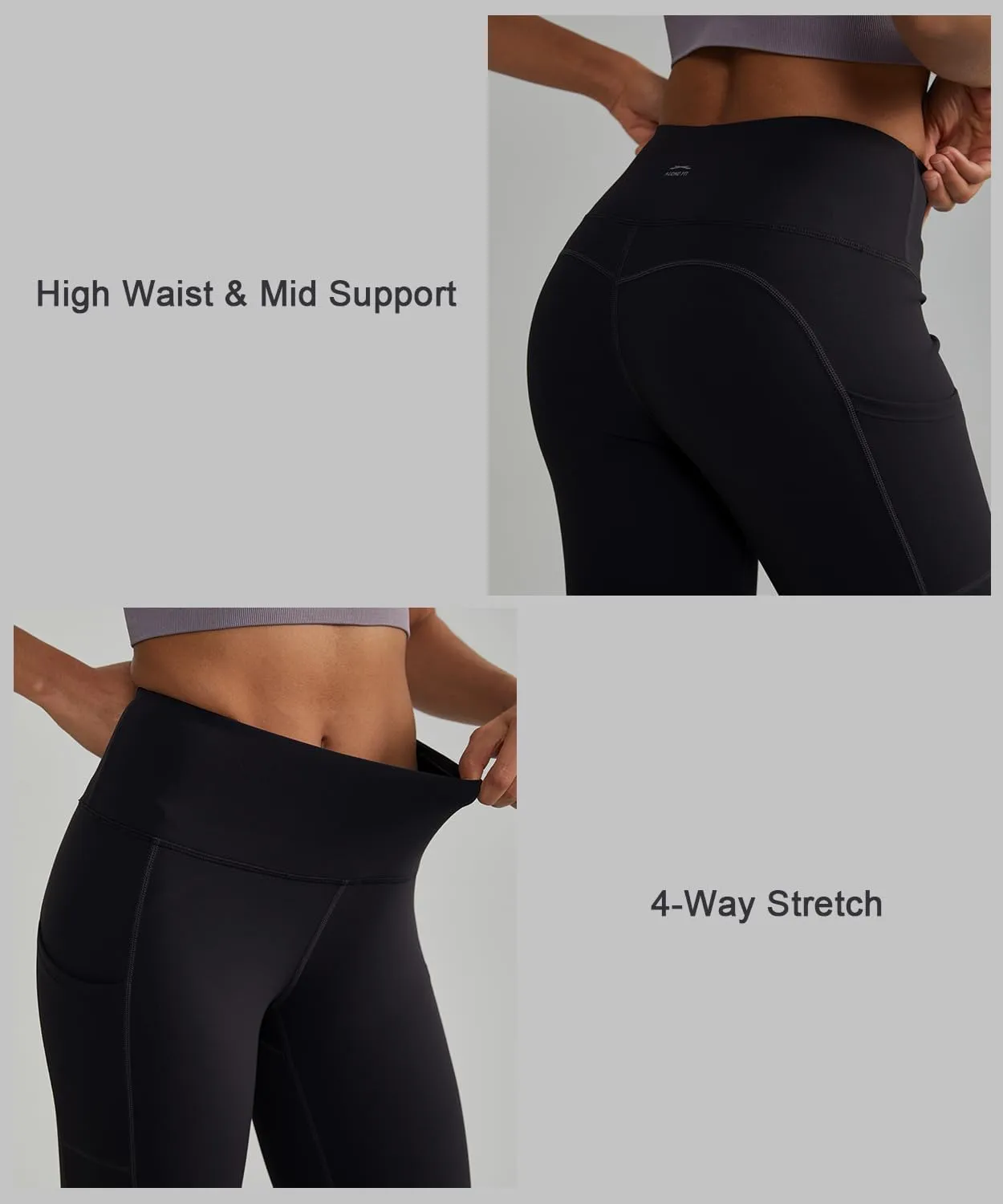 ALONG FIT Anti-Nail Leggings for Women, Non-See-Through Yoga Pants with Phone Pockets, Tummy Control Full-Length/Capri Tights