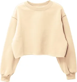 Amazhiyu Women Cropped Sweatshirt Long Sleeves Pullover Fleece Crop Tops