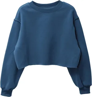 Amazhiyu Women Cropped Sweatshirt Long Sleeves Pullover Fleece Crop Tops
