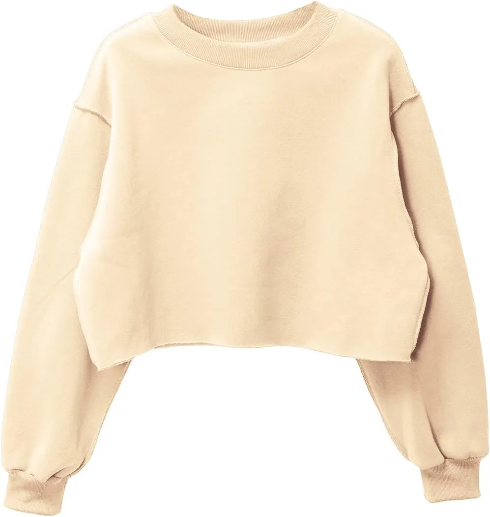 Amazhiyu Women Cropped Sweatshirt Long Sleeves Pullover Fleece Crop Tops