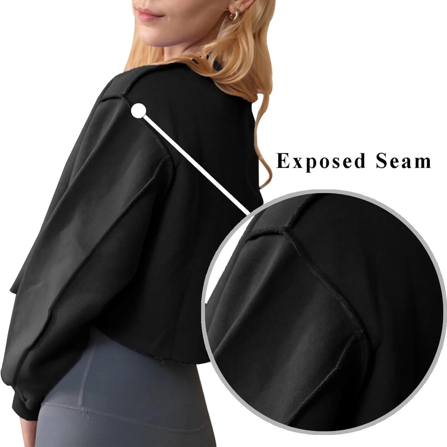 Amazhiyu Women Cropped Sweatshirt Long Sleeves Pullover Fleece Crop Tops