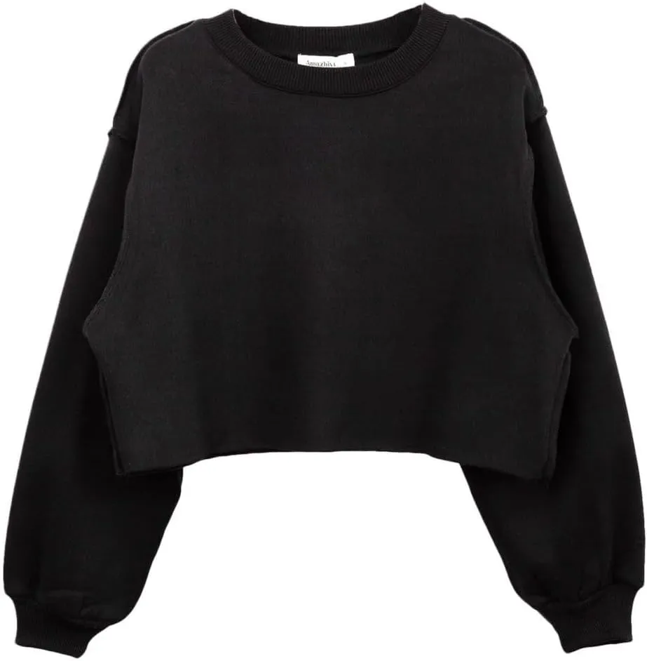 Amazhiyu Women Cropped Sweatshirt Long Sleeves Pullover Fleece Crop Tops