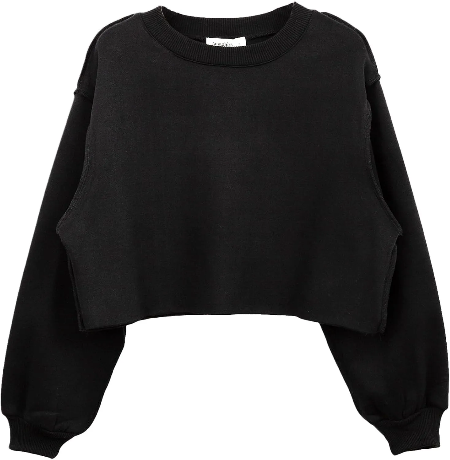Amazhiyu Women Cropped Sweatshirt Long Sleeves Pullover Fleece Crop Tops