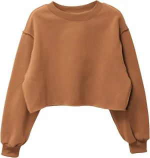 Amazhiyu Women Cropped Sweatshirt Long Sleeves Pullover Fleece Crop Tops