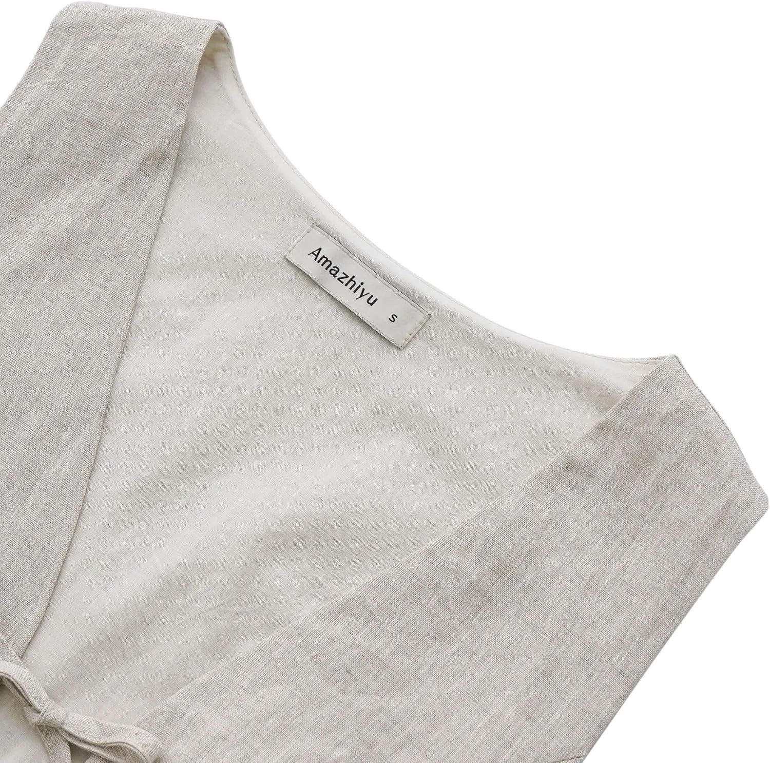 Amazhiyu Women's 100% Linen Tie Front Crop Tops Sleeveless Summer Casual Vest