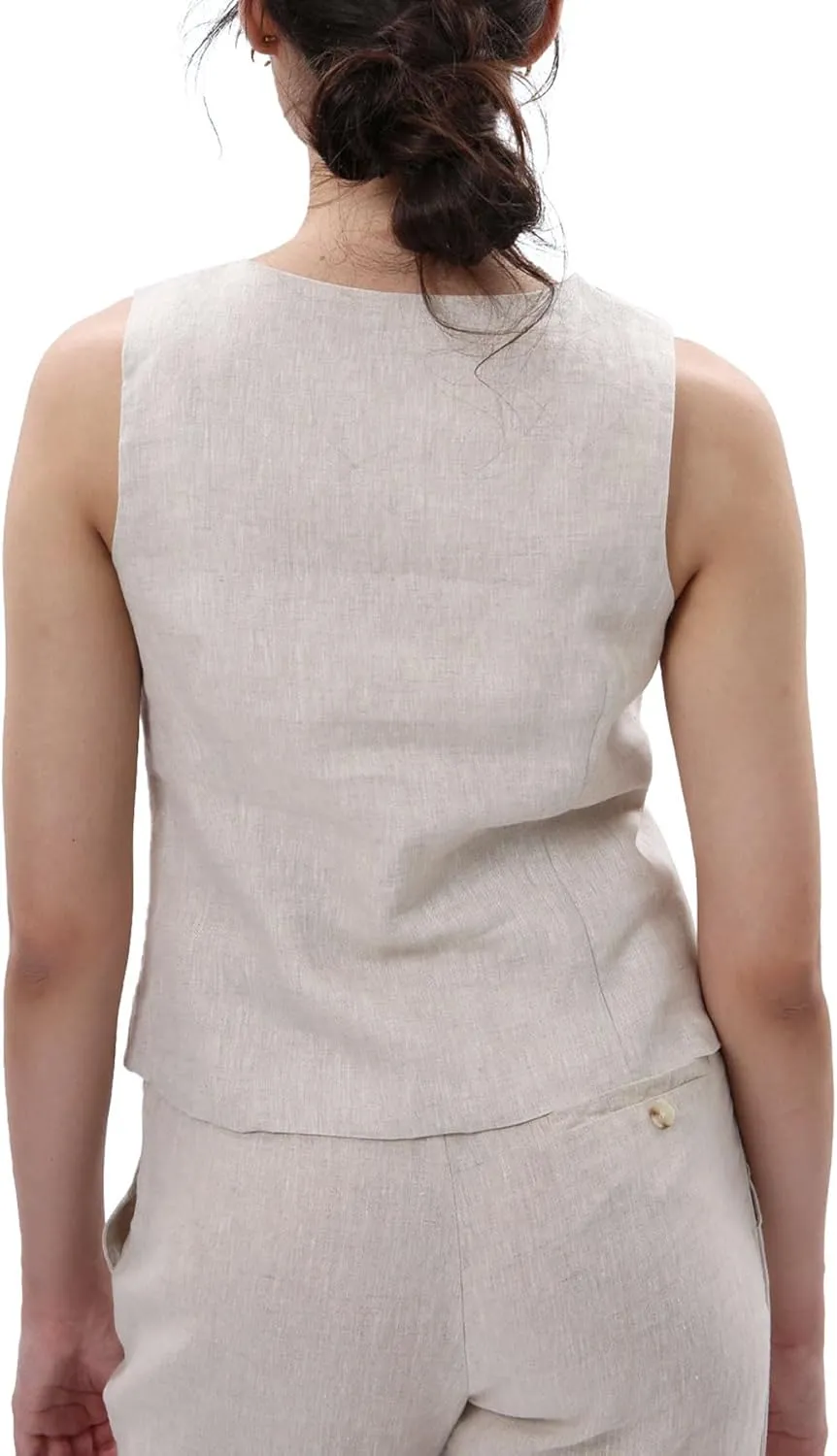 Amazhiyu Women's 100% Linen Tie Front Crop Tops Sleeveless Summer Casual Vest