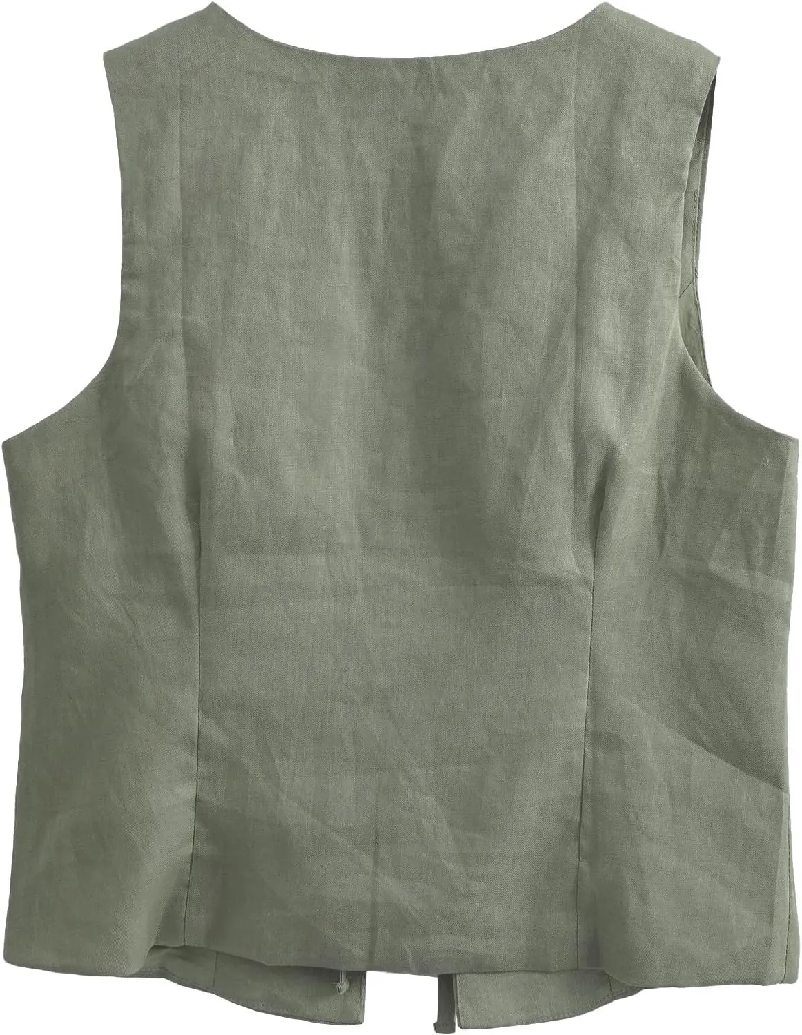 Amazhiyu Women's 100% Linen Tie Front Crop Tops Sleeveless Summer Casual Vest