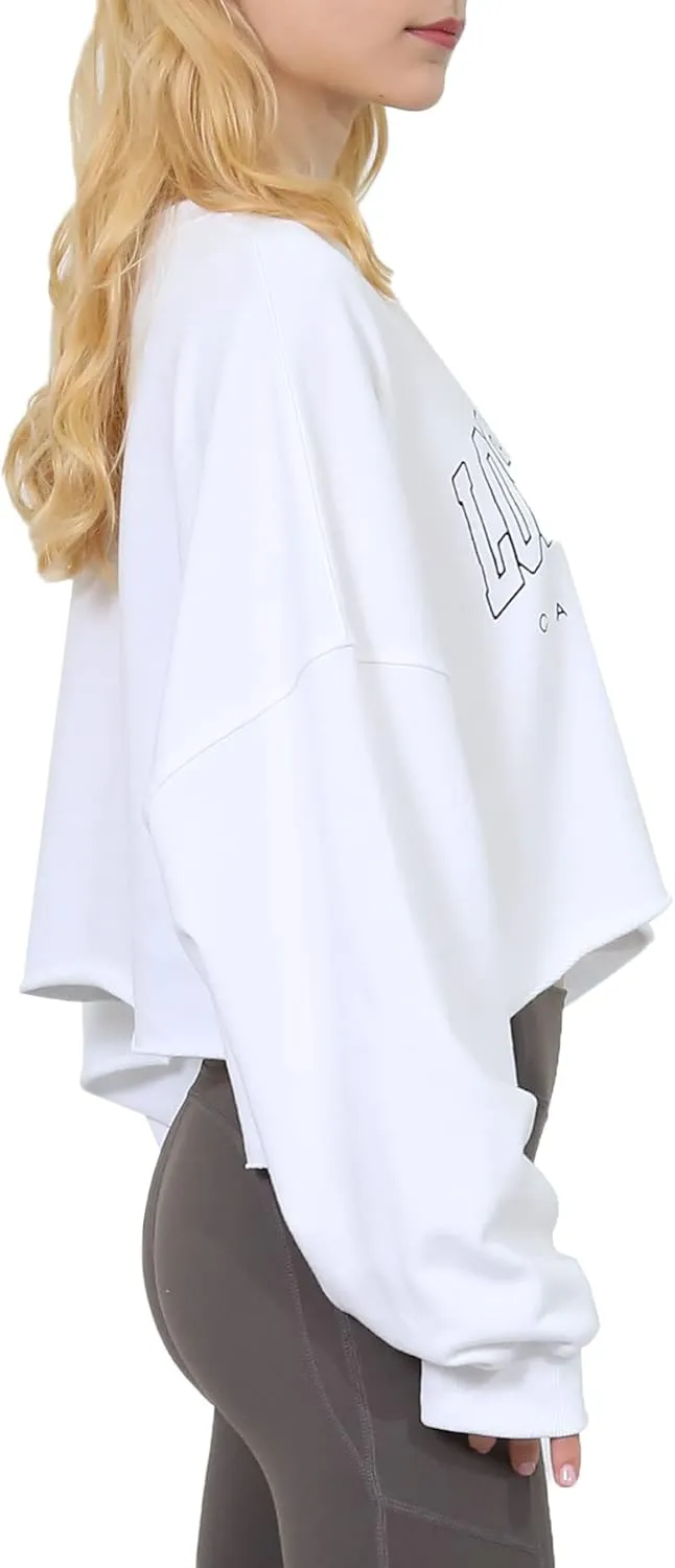 Amazhiyu Womens Cropped Hoodie Pullover Long Sleeve Crewneck Crop Tops Oversize Fit