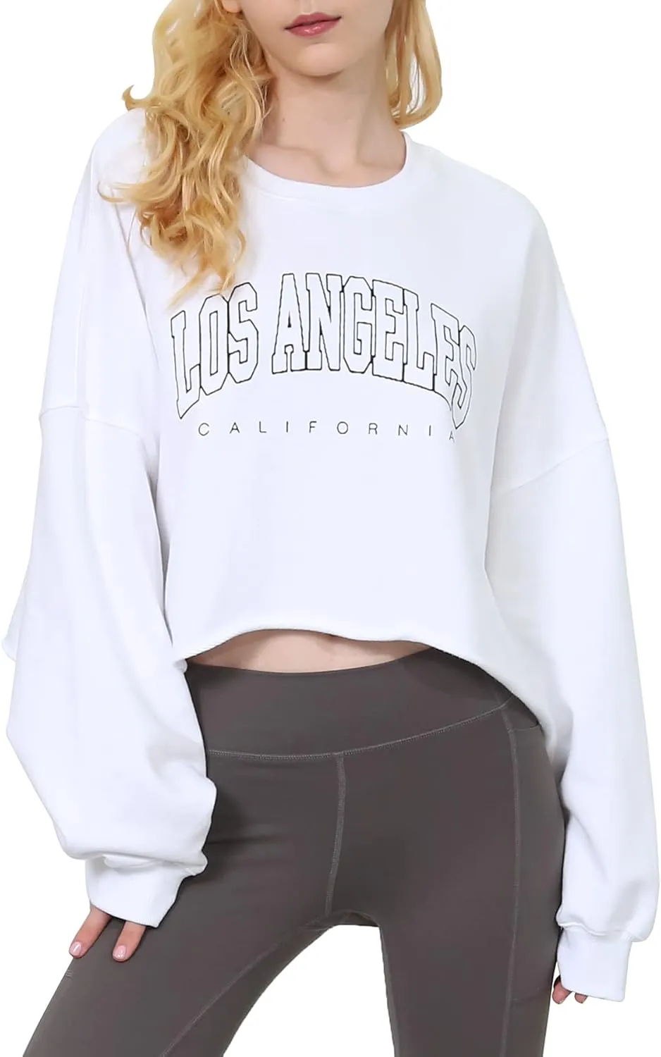 Amazhiyu Womens Cropped Hoodie Pullover Long Sleeve Crewneck Crop Tops Oversize Fit