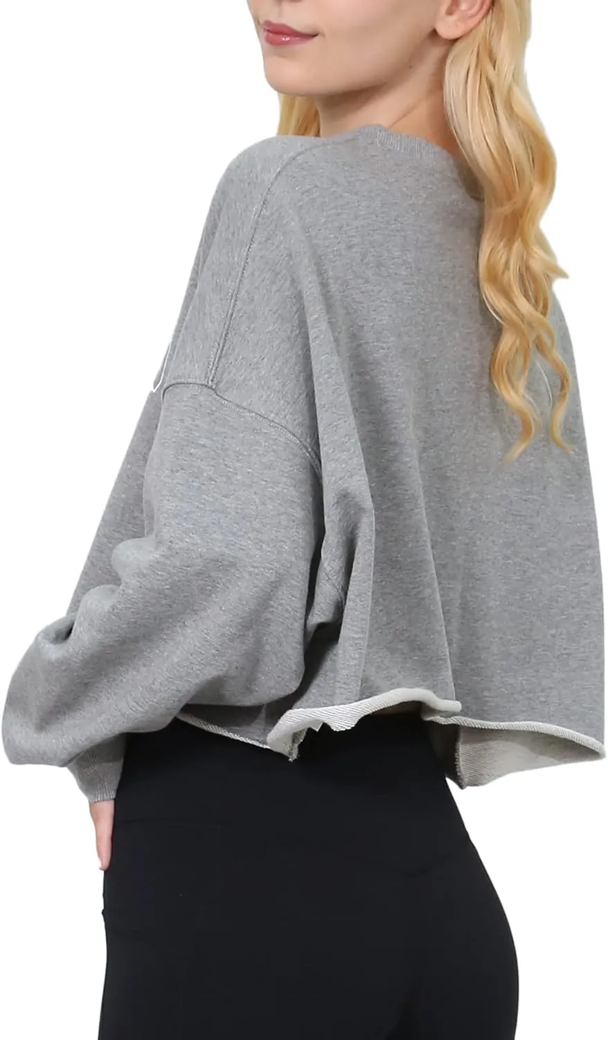 Amazhiyu Womens Cropped Hoodie Pullover Long Sleeve Crewneck Crop Tops Oversize Fit
