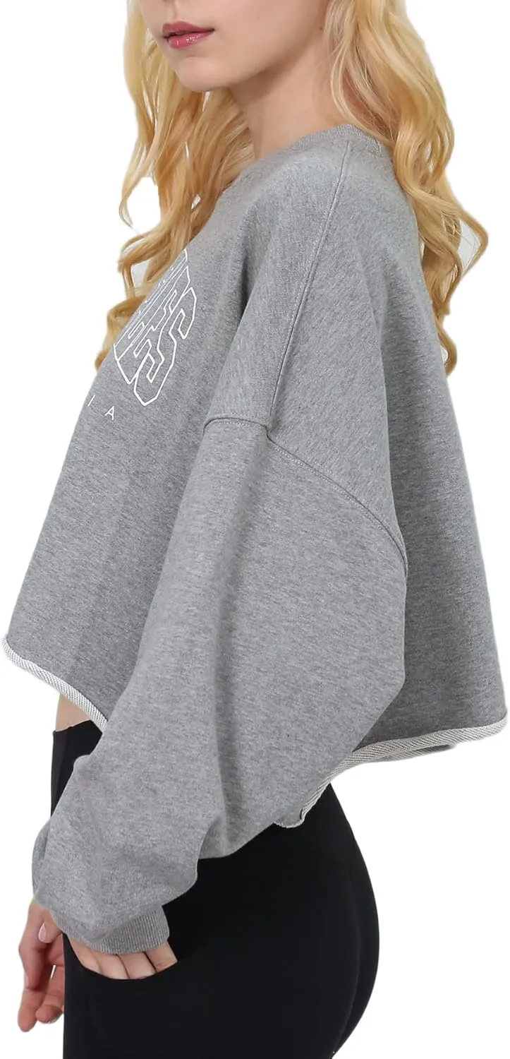 Amazhiyu Womens Cropped Hoodie Pullover Long Sleeve Crewneck Crop Tops Oversize Fit