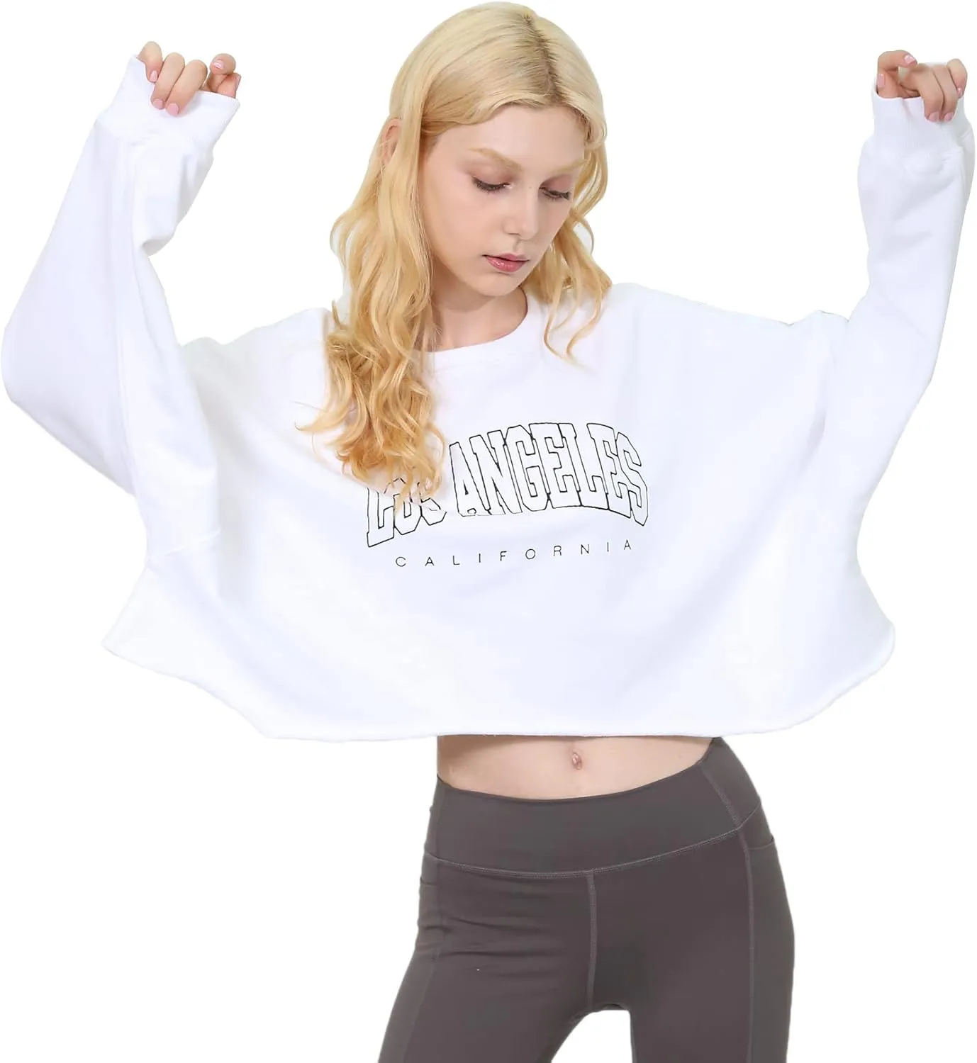 Amazhiyu Womens Cropped Hoodie Pullover Long Sleeve Crewneck Crop Tops Oversize Fit