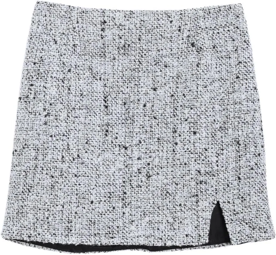 Amazhiyu Women's Wool Tweed High Waist Mini Pencil Skirts with Side Split Winter