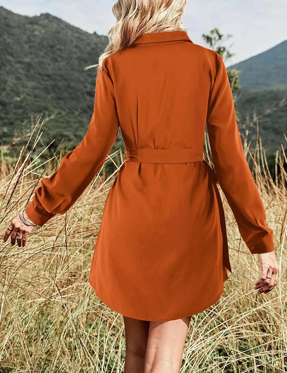 Amoretu Womens Shirt Dresses Long Sleeve Button up Work Dress with Pockets