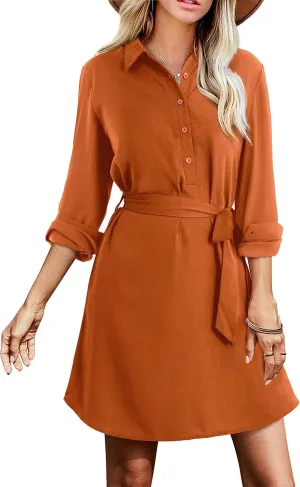 Amoretu Womens Shirt Dresses Long Sleeve Button up Work Dress with Pockets