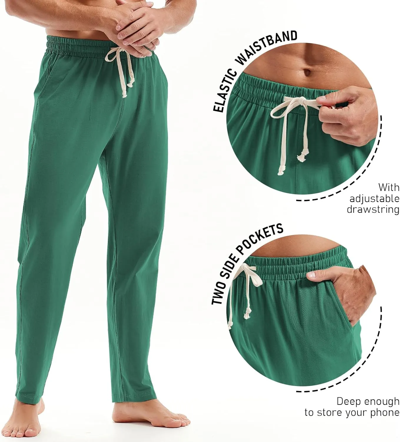 AMY COULEE Mens Cotton Yoga Pants Running Workout Lightweight Sweatpants Open Bottom Lounge Pants with Pockets