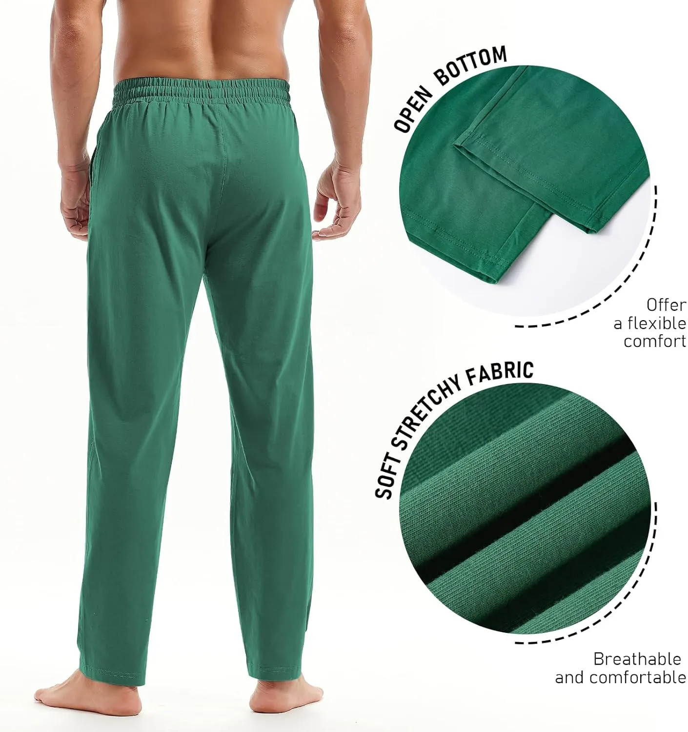 AMY COULEE Mens Cotton Yoga Pants Running Workout Lightweight Sweatpants Open Bottom Lounge Pants with Pockets
