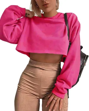 Artfish Women's Crewneck Long Sleeve Crop Tops Workout Casual Pullover Loose Sweatshirts