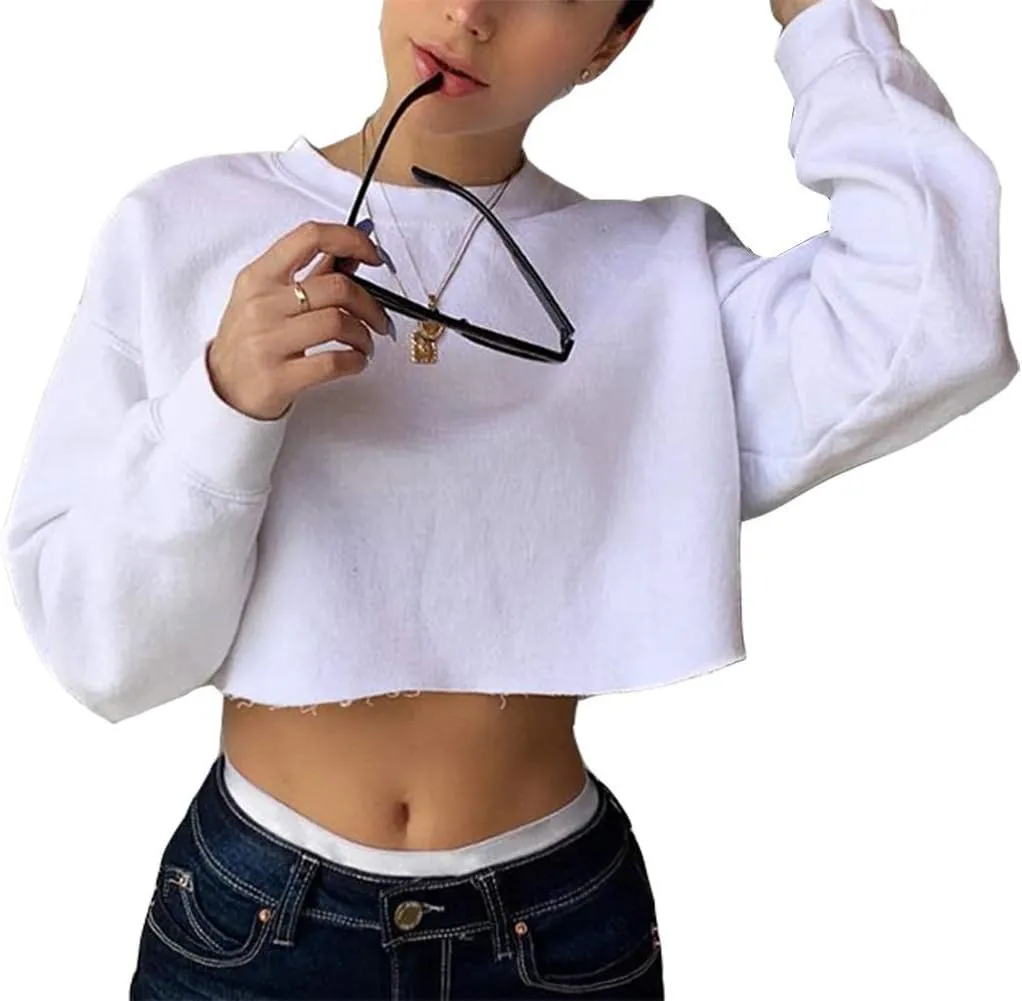 Artfish Women's Crewneck Long Sleeve Crop Tops Workout Casual Pullover Loose Sweatshirts