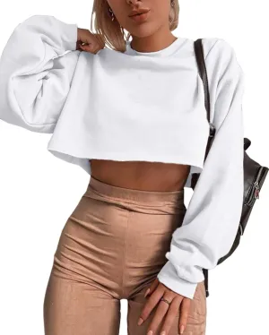 Artfish Women's Crewneck Long Sleeve Crop Tops Workout Casual Pullover Loose Sweatshirts
