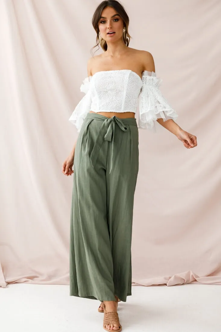 Aruba Wide Leg Side Split Pants Khaki