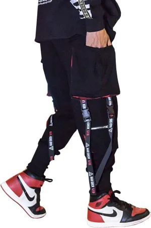 Astellarie Mens Punk Cargo Pants Hip-hop Jogger Patchwork Popular Baggy Teachwear Pants
