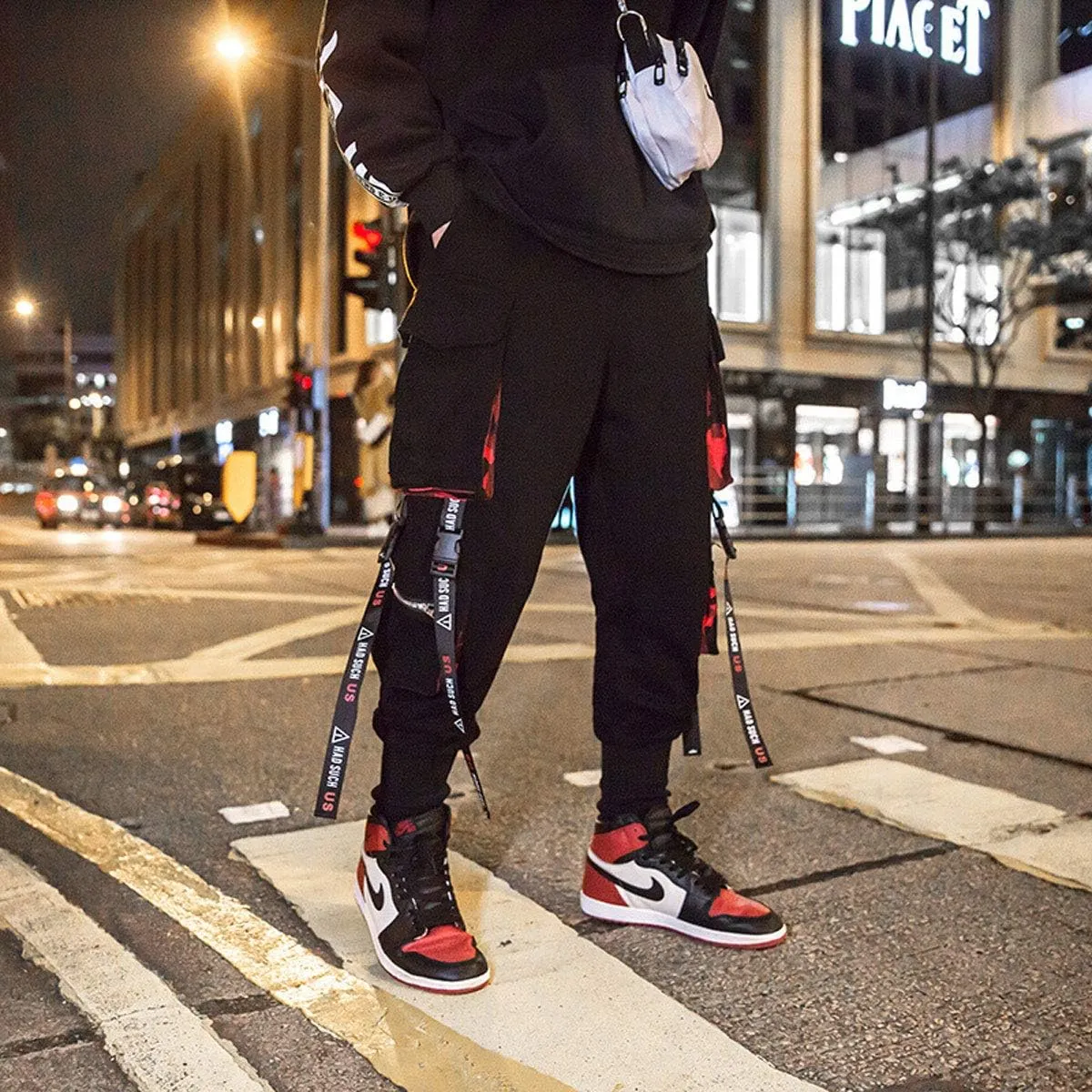 Astellarie Mens Punk Cargo Pants Hip-hop Jogger Patchwork Popular Baggy Teachwear Pants