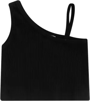 Baby Girls Ribbed Tank Crop Tops, Solid Color One Shoulder Sleeveless Cami Vest Skinny Fit Summer Clothing 2-7 Years