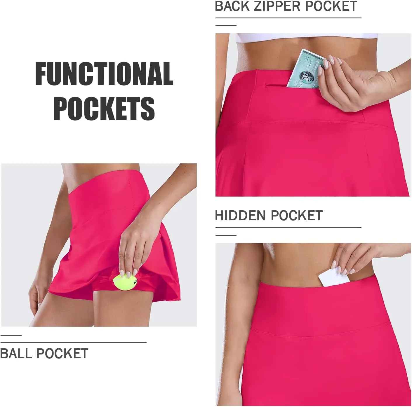 baleaf Women's 13" Tennis Skirts Golf Skort High Waisted Athletic Pleated Pockets Linner Running Sports Workout Casual