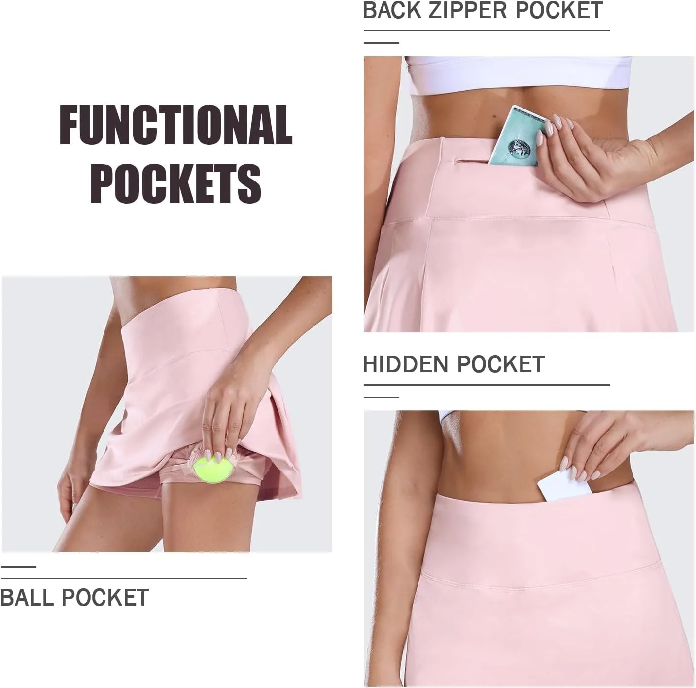 baleaf Women's 13" Tennis Skirts Golf Skort High Waisted Athletic Pleated Pockets Linner Running Sports Workout Casual