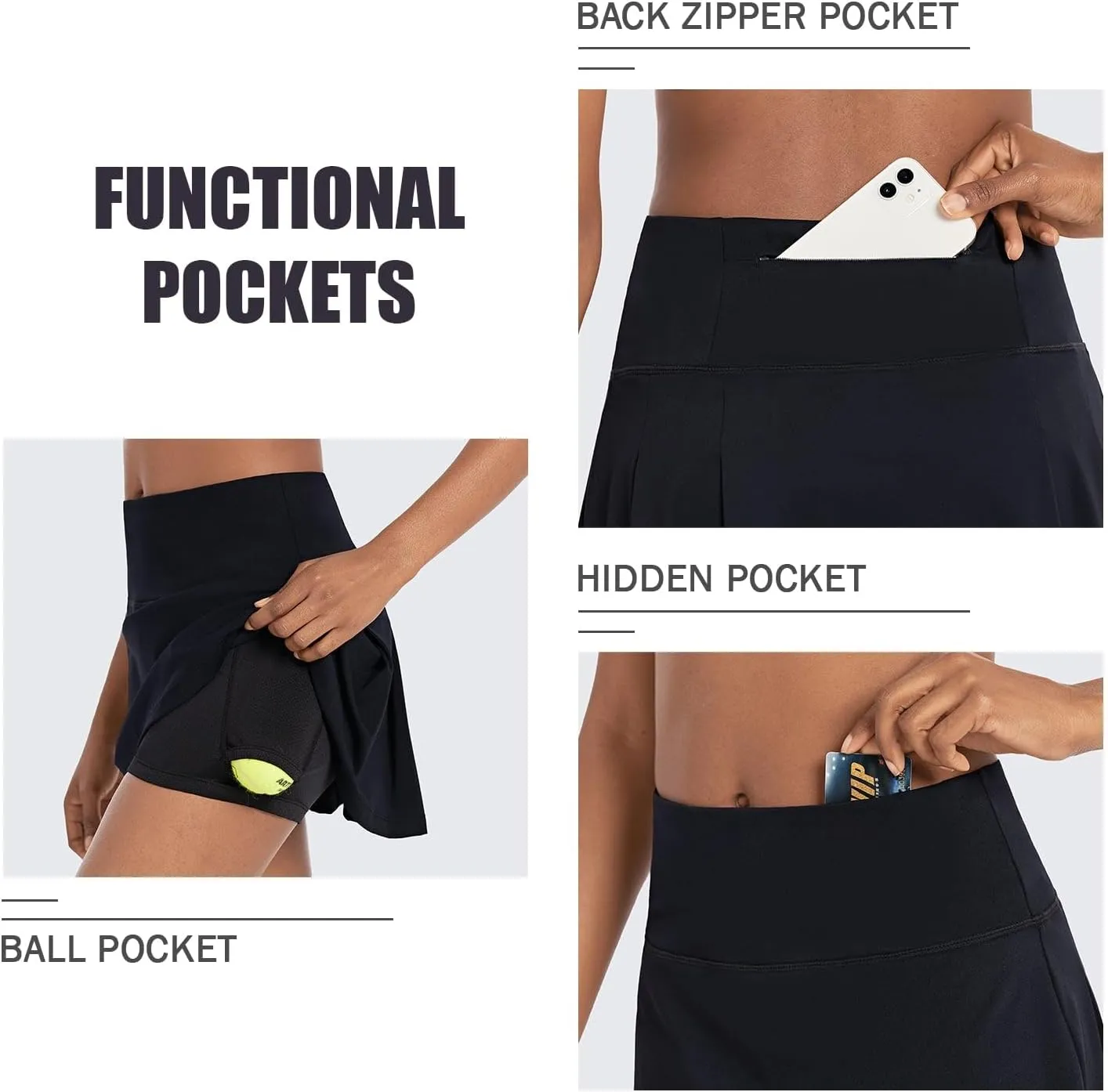 baleaf Women's 13" Tennis Skirts Golf Skort High Waisted Athletic Pleated Pockets Linner Running Sports Workout Casual